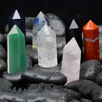 Healing Crystal Wands With Gift Box Amethyst Rose Clear Quartz Tiger Eye Chakra Stones Decor For Home Desk Office 14