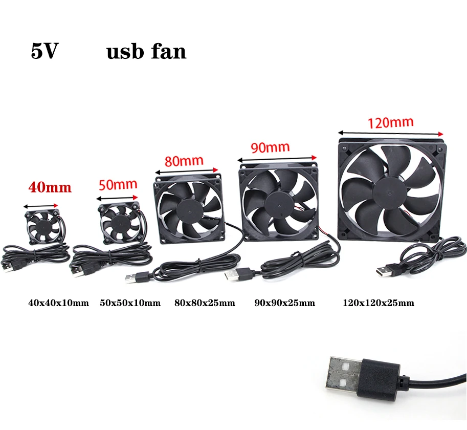 5V USB Power Cooling Case Fan for Receiver DVR Xbox TV Box Router 4CM 5CM 120x120x25mm 80x80x25mm 5010 9025 8cm 12cm