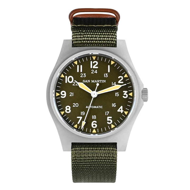 Orologio Automatico Da Uomo San Martin 38Mm Orologio Da Polso Meccanico Pilota Militare Subacqueo 100M Zaffiro Luminoso Impermeabile Nh35