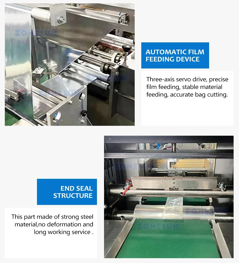ZONESUN 4 Side Sealing Horizontal Flow Wrapper ZS-DCF100