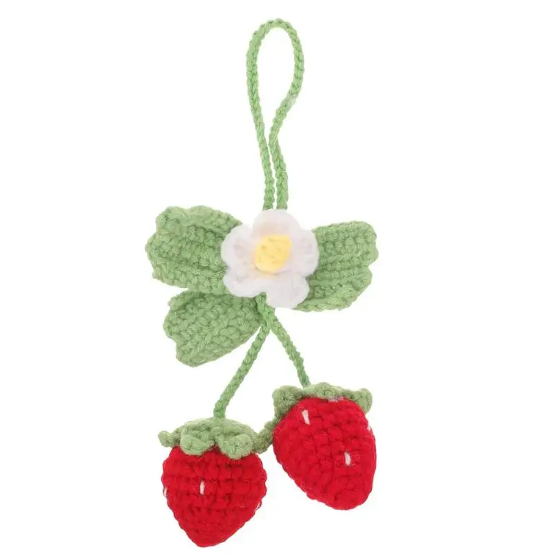 

Strawberry Car Mirror Decor Cute Handmade Strawberry Hanging Pendant Auto Interior Rear View Mirror Decorative Accessories