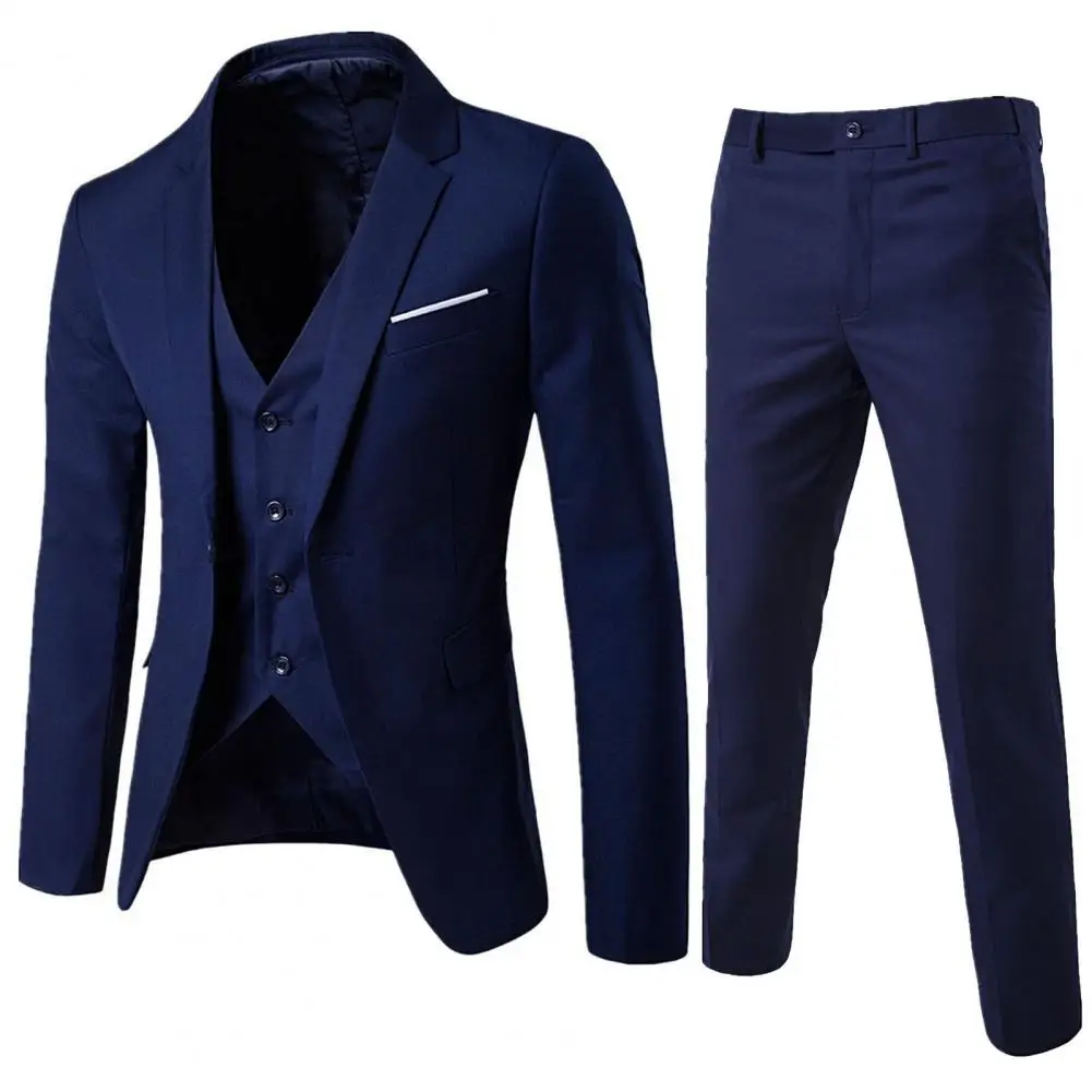 

Attractive Blazer Vest Pants Set Male Buttons Cuff Blazer Vest Trousers Regular Sleeve Outfit Jacket Vest Trousers for Party