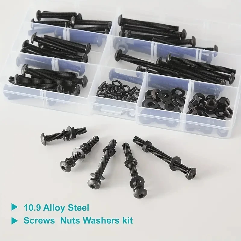 70 pieces M8 x 30mm 35mm 40mm 45mm 50mm, round head sleeve screw bolt washer nut kit, 10.9 grade alloy steel.