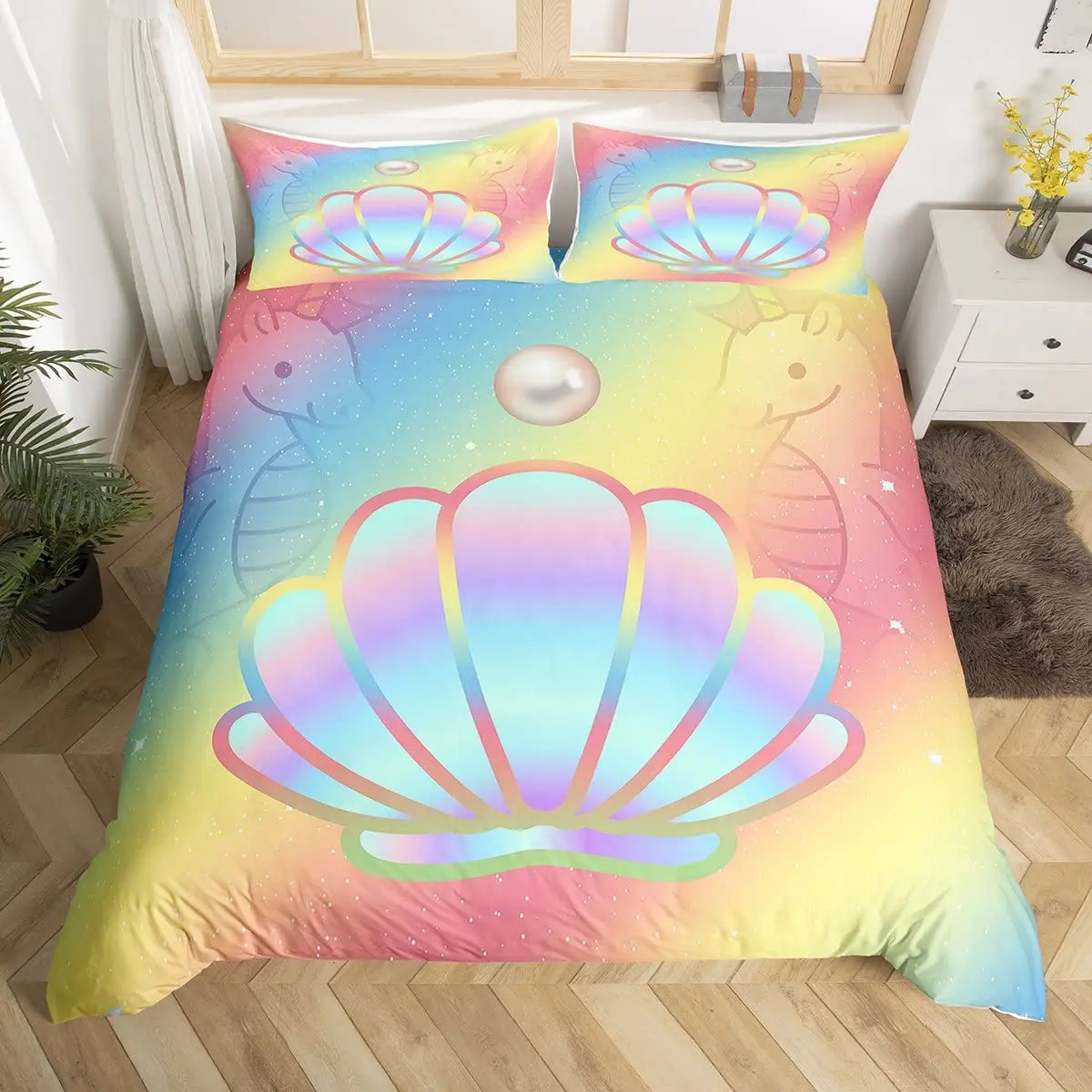

Rainbow Conch Duvet Cover Set Colorful Rainbow Bedding Set For Kids Girls Microfiber Multicolor Comforter Cover Twin King Size