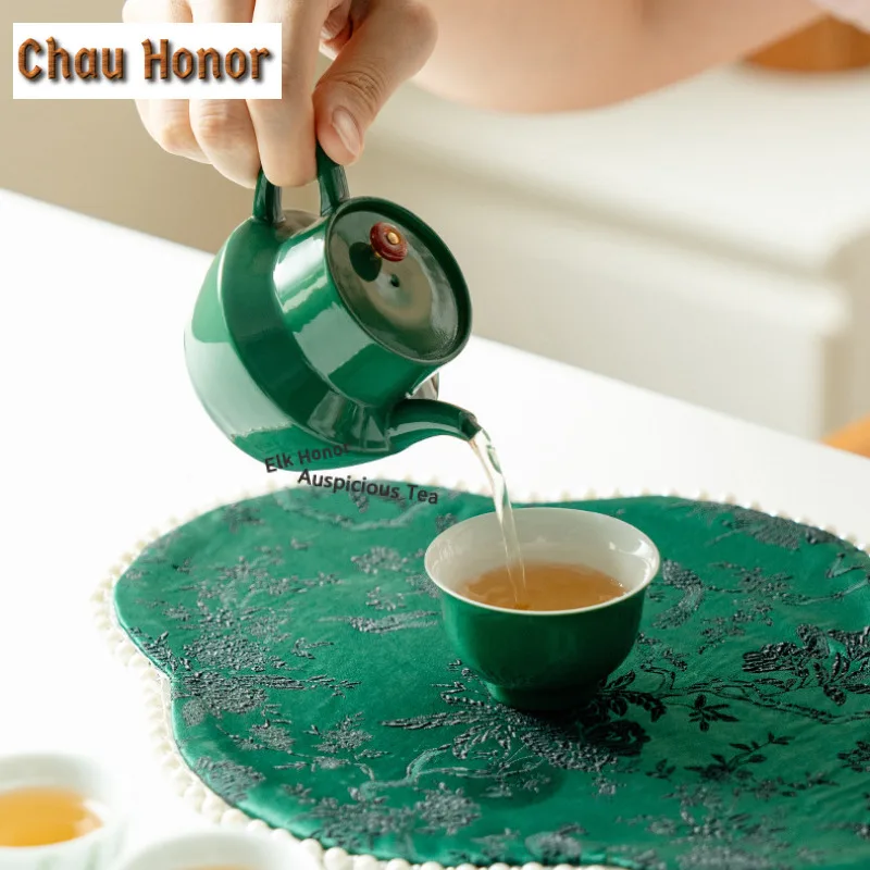 Emerald Green Ceramic Tea Set Complete Set Zen Tea Ceremony Set Household Tea Soaking Teapot and Tea Cup Set Cafes Ornaments
