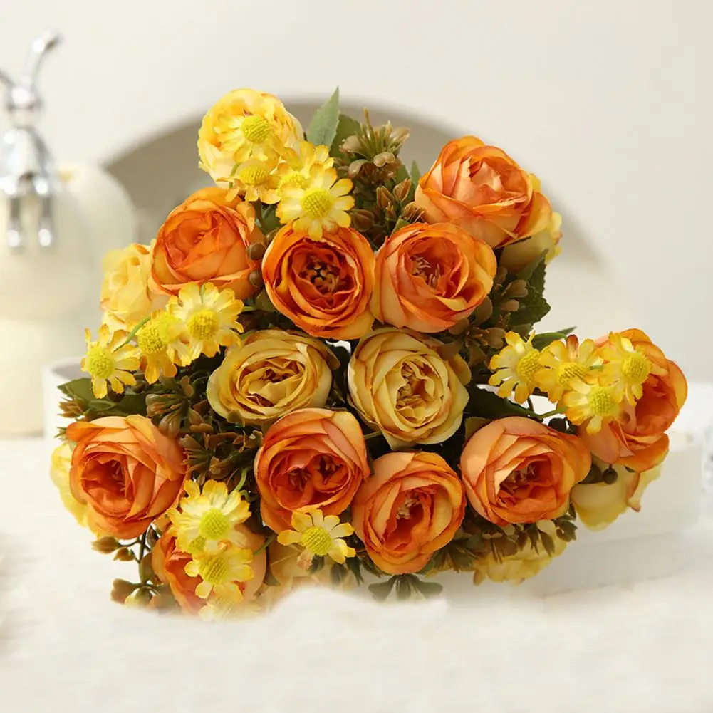 

Non-withering Artificial Flower Realistic Artificial Flower Bouquet with Rose Chamomile for Home Wedding Party Decor