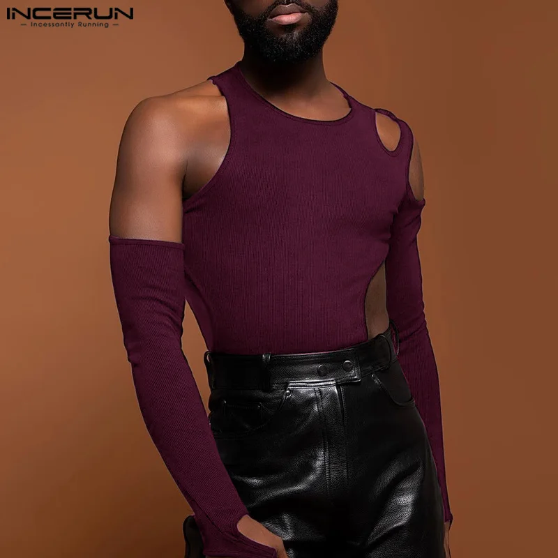 Fashion Men Sexy Homewear INCERUN Hollow Design Jumpsuits Male Casual Solid Comfortable Half Thimble Long Sleeved Bodysuits