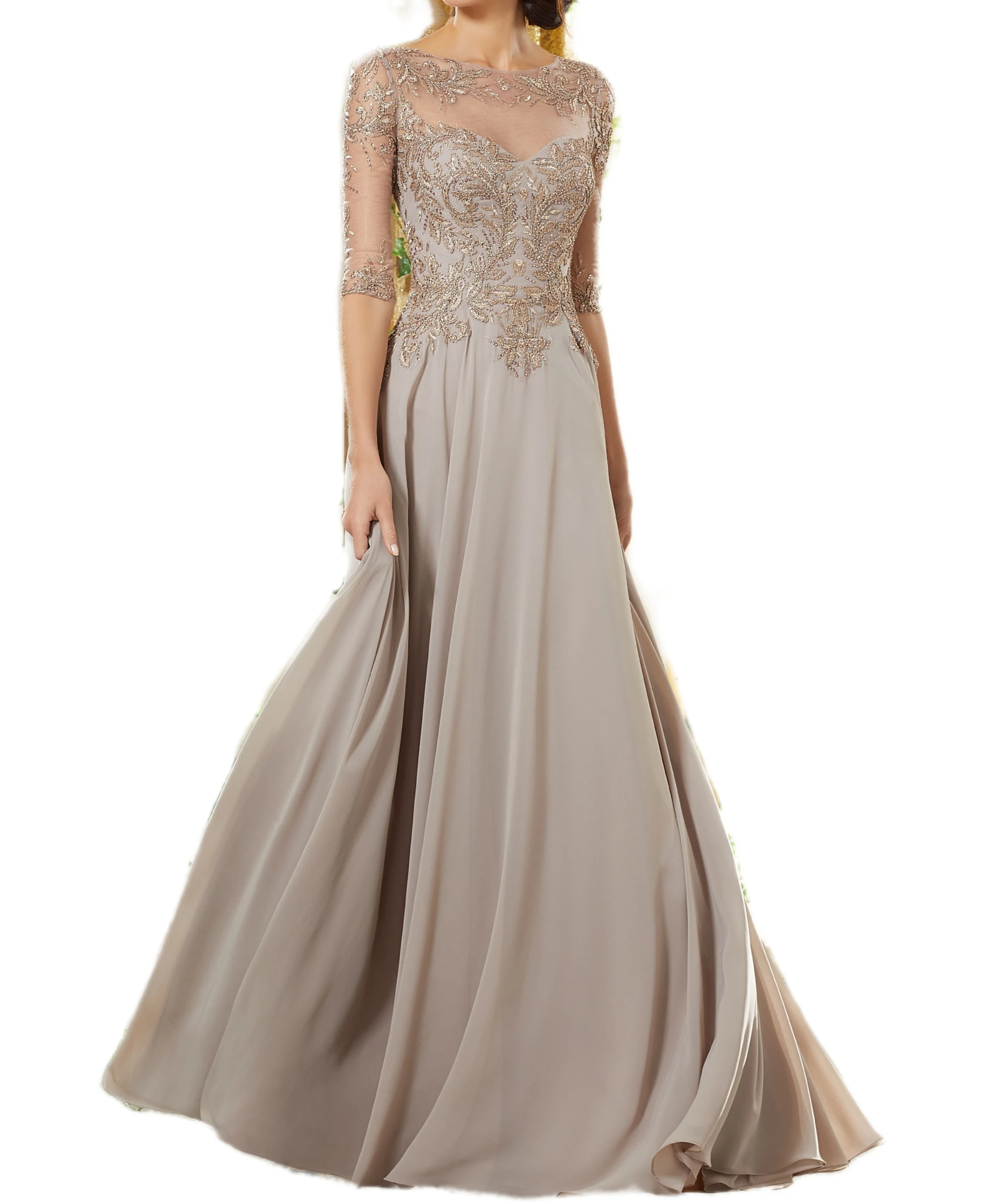 

Embroidary Chiffon Evening Gown M-056