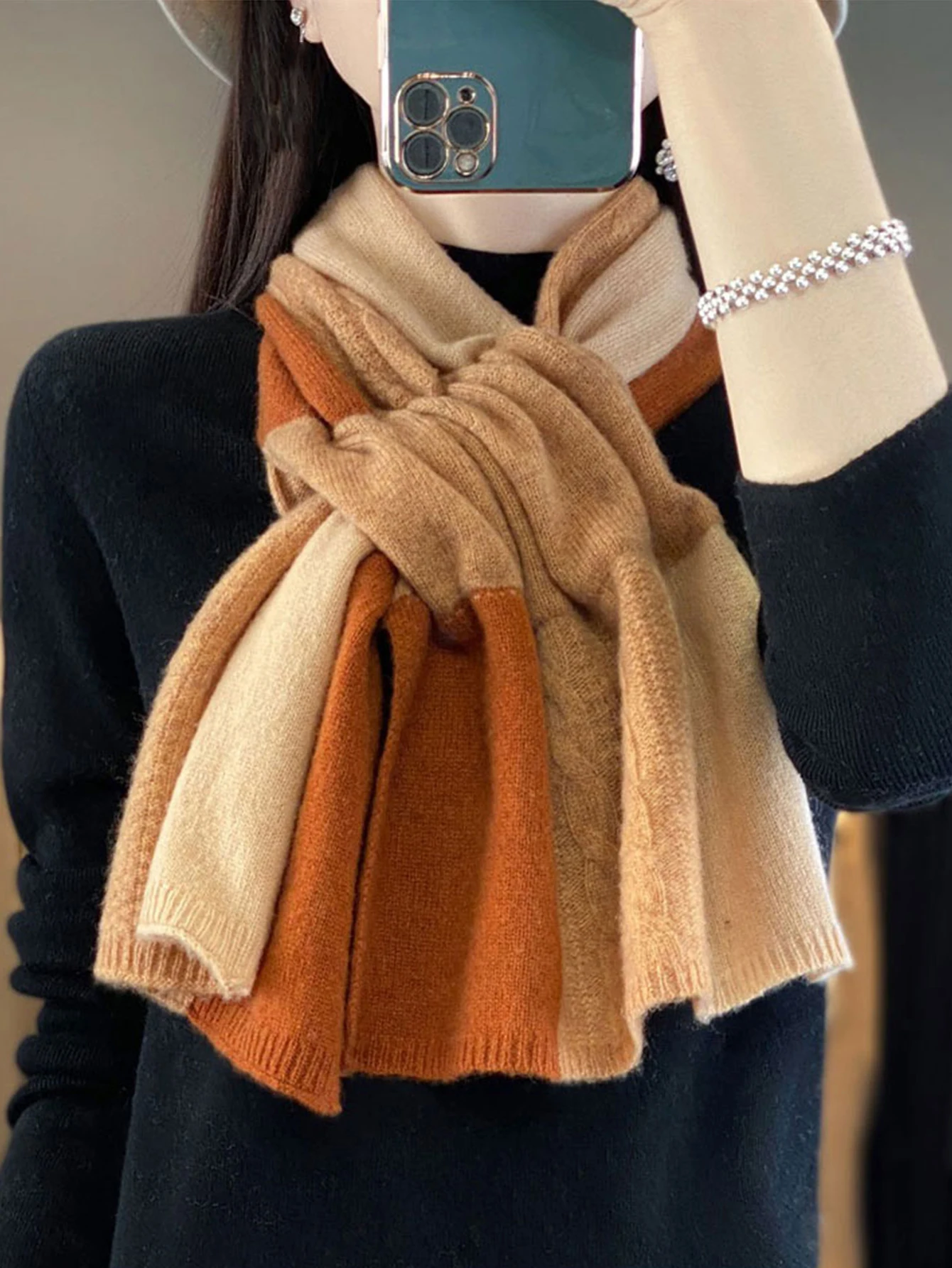 Merino Wool Knitted Cross Scarf Thickened Patchwork Color Warm Soft Neckerchief Windproof Korea Fashion Scarves Wraps