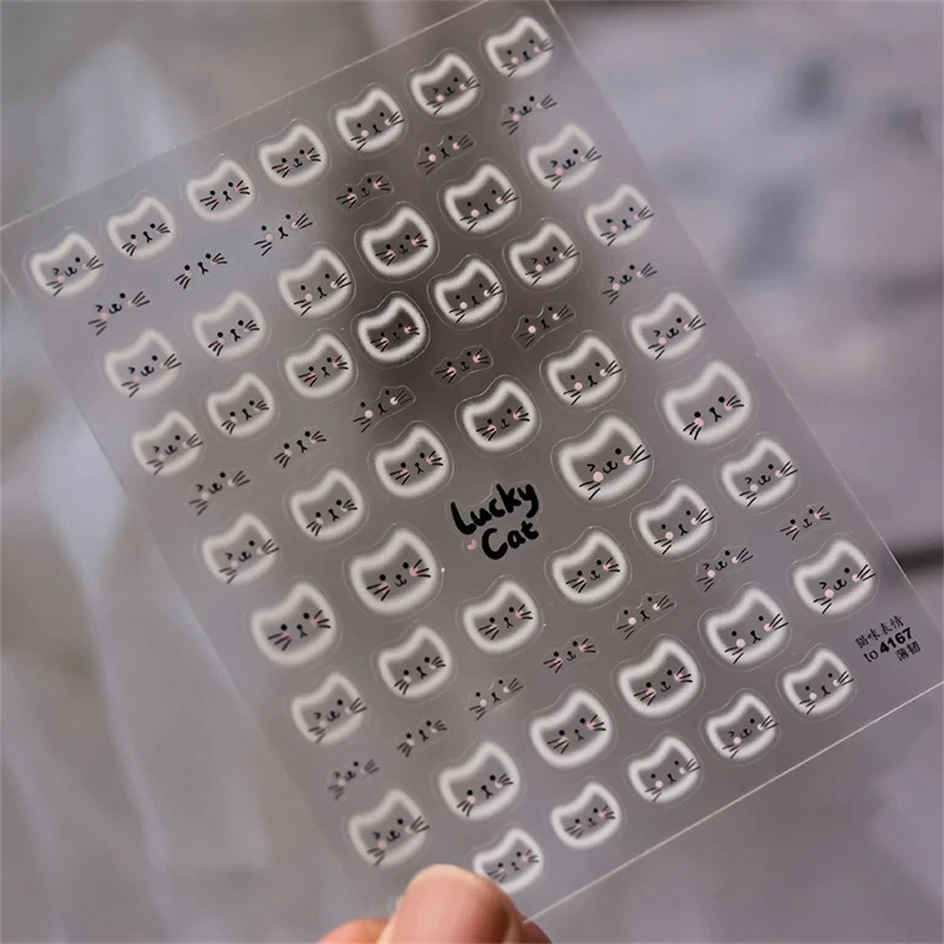 White Halo Dyeing Cat Face Cup Black Orange Toy Umbrella Love Heart Kitty Cake Embossed Relief Nail Art Stickers Manicure Decals 4