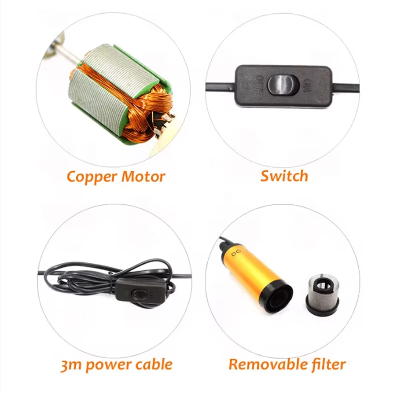 Submersible Pump 38/51MM Electric Car Oil Pump 12V For Pumping Diesel Oil Water Fuel Transfer 12L/min Aluminum Alloy Shell