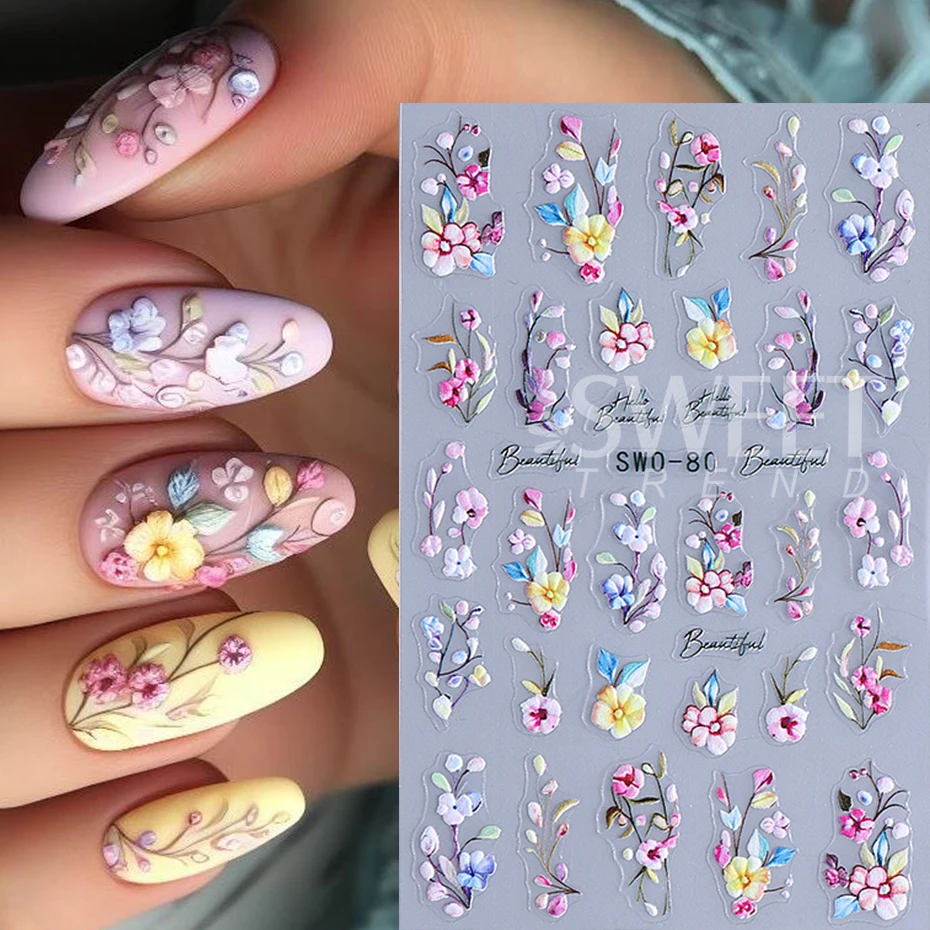 3D Easter Bunny Nail Art Stickers Decals 3D Cute Cartoon Egg Rabbit Flower Florals Adhesive Slider DIY Manicure Decoration Foils