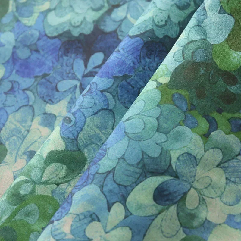 cotton 80s like free fabric digital print emerald turquoise women's sewn cloth skirt by children's designer Tissu 0.5cm