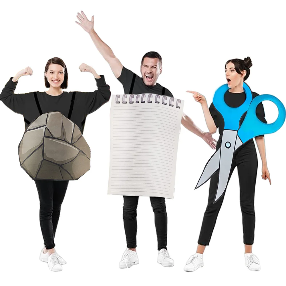 thumbnail image 1 of Conjunto de disfraces familiares de piedra papel y tijera shaom disfraces de Halloween para 3 personas, 1 of 5