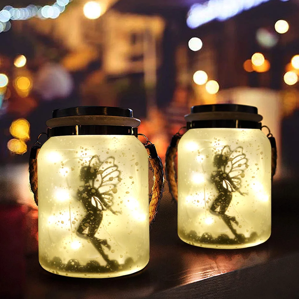 Solar Lantern 20 LEDs Fairy Light Frosted Glass For Mason Jar Lid Changing Garden Decor Christmas Lights Outdoor Wedding Decor