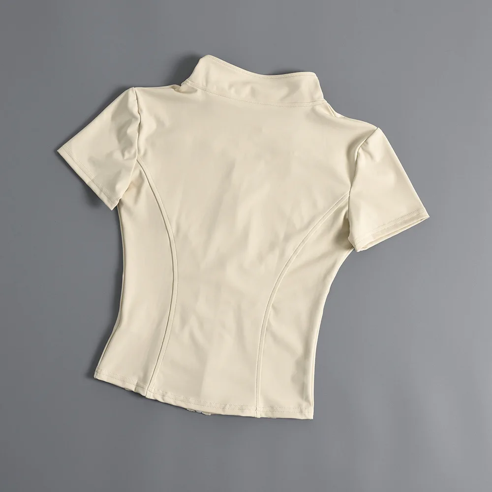 Slim Zipper Yoga Short Sleeve Top Casual Standing Collar Fitness Jacket Quick Dry Breathable Outdoor Yoga Clothing