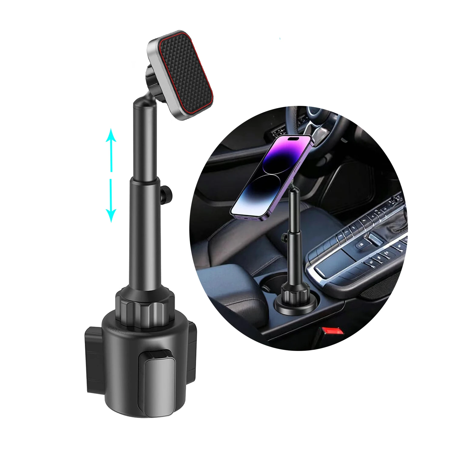 Magnetischer Getränkehalter mit Telefonhalterung, Schnellverlängerung Langer Arm Auto-Getränkehalter mit Telefonhalterung, Superstark Magnetische Halterung für Alle Mobiltelefone