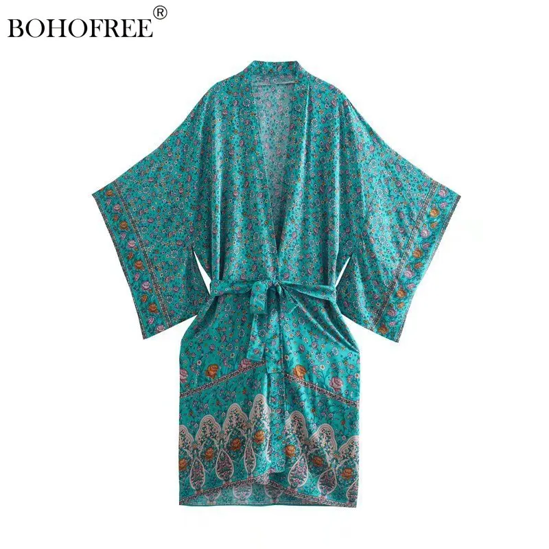 

Vintage Chic Resort Wear Bohemian Robe Cardigan Cover Up Rayon Cotton Batwing Sleeve Beach Bikini Cape Boho Kimono Women