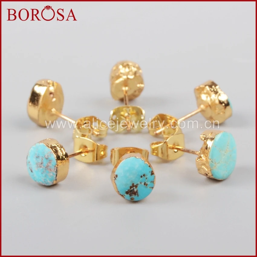 Freeform 18k Gold Plated Natural Turquoise Stud Earrings for Women Natural Stone Energy Healing Earrings for Women Gift for Her 4