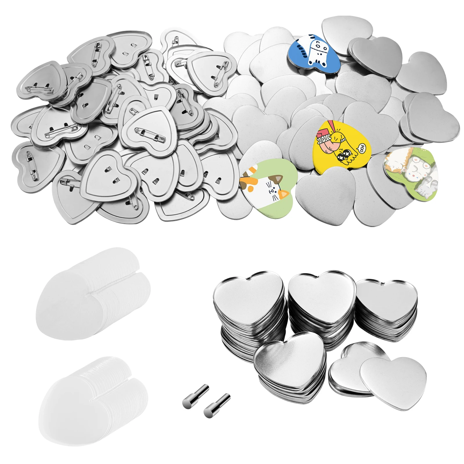 

100PCS Blank Badge Button Maker Parts, Plastic/Metal-Base DIY Badges Set, 58MM Button Parts Badge Pin Press Machine Supplies