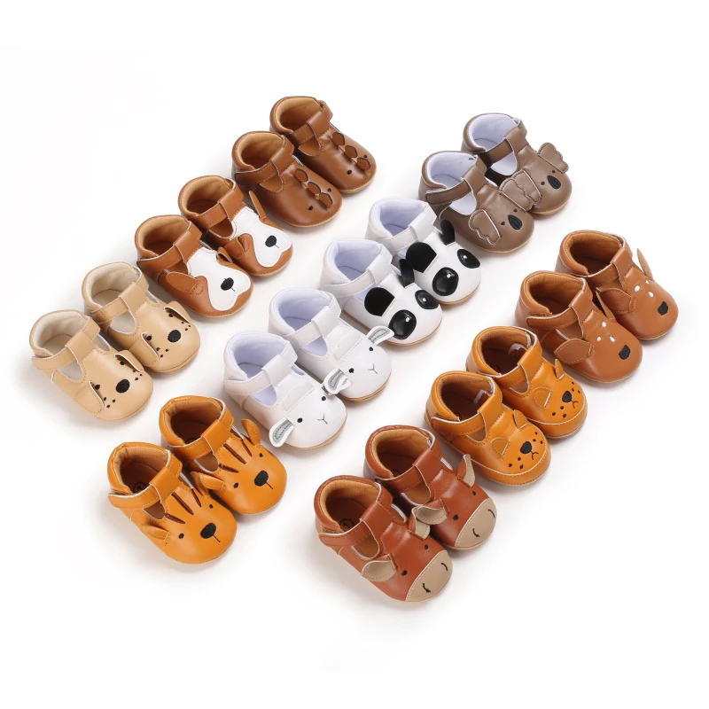 0-18M Baby Shoes Cute Animal Infant Crib Shoes PU Leather Soft Sole Anti-Slip Toddler Baby Casual Prewalker