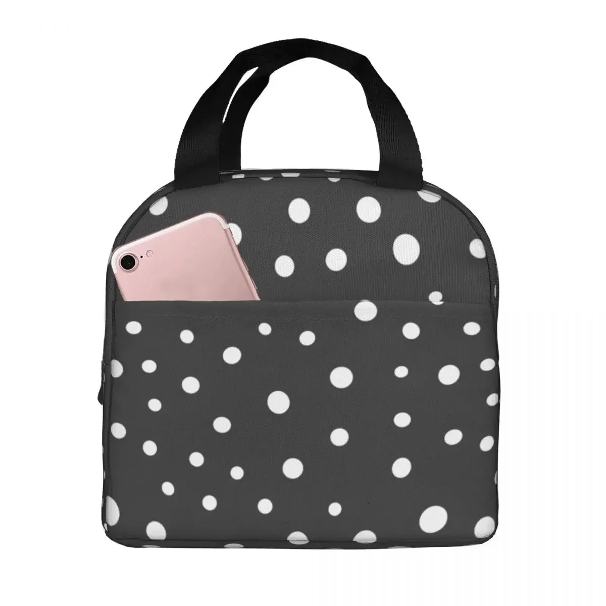 

Cute Polka Dot Lunch Bag Portable Insulated Polyester Cooler Bags Thermal Food School Lunch Box for Women Kids
