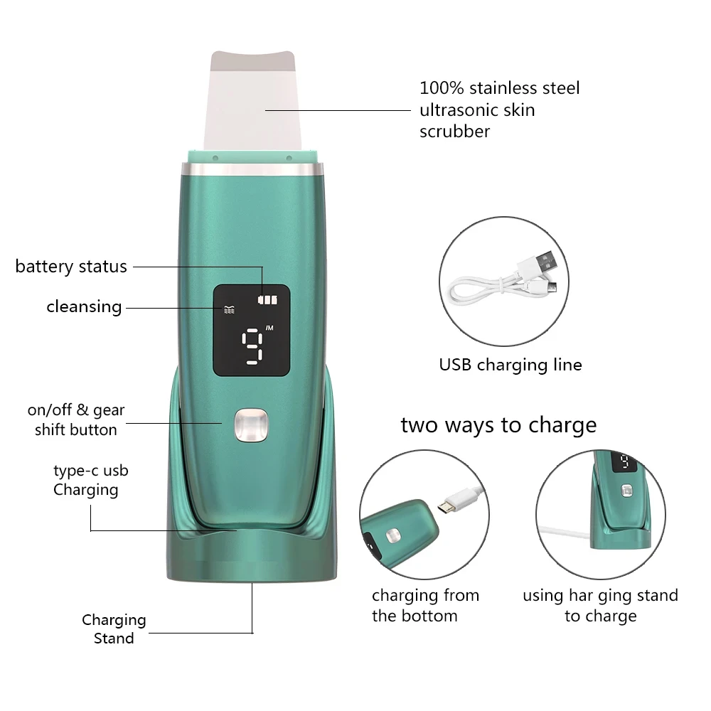 Ultrasonic Skin Scrubber Peeling Blackhead Remover Deep Face Cleaning Ultrasonic Ion Acne Pore Cleaner Facial Shovel Scrubber