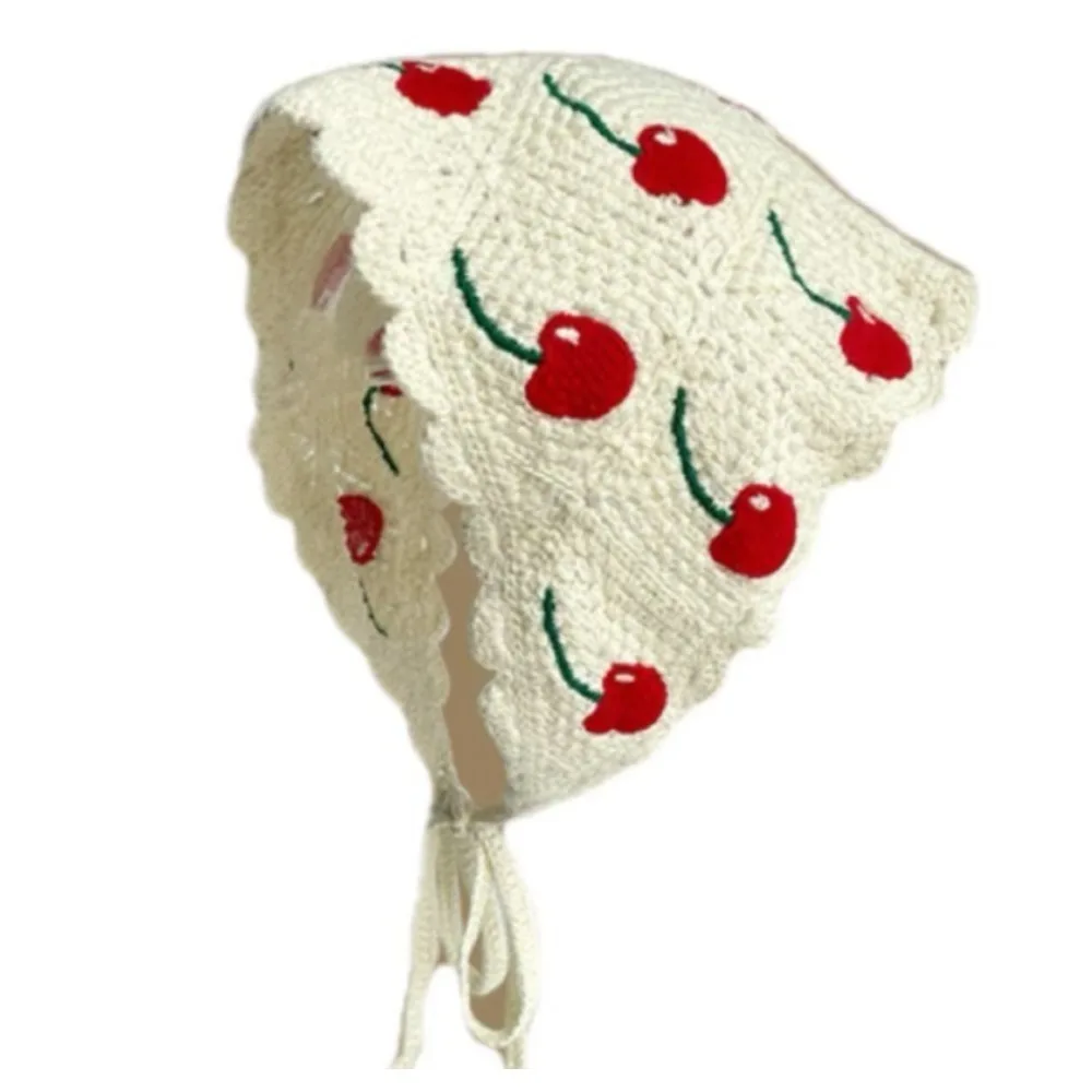 Cherry Lace Triangle Hair Scarf Gilrs Holiday Retro Hair Bands for Women Outgoing Makeup Styling Bandana Headwarp Headwear