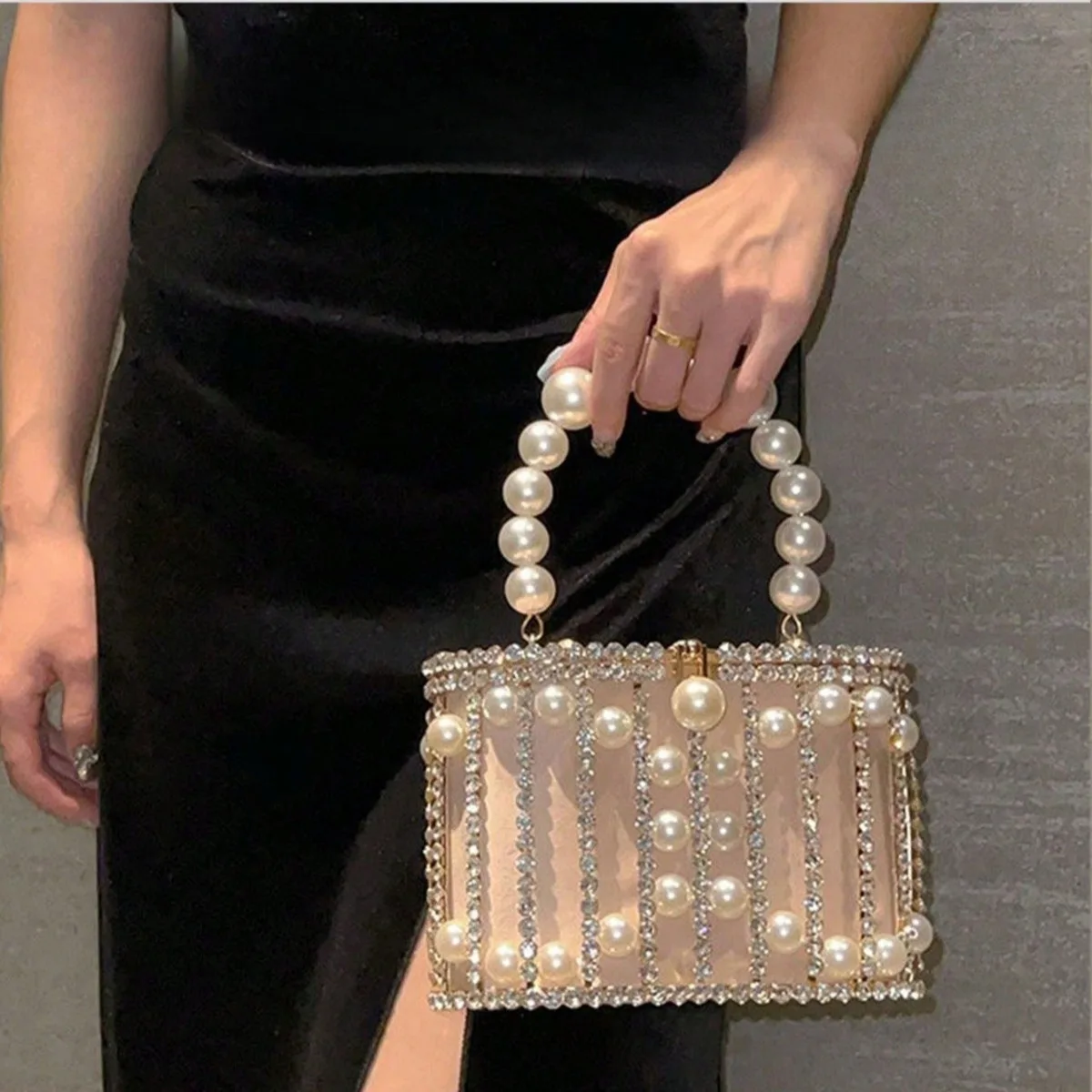Luxury Rhinestone Pearl Woven Crossbody Evening Bag for Women