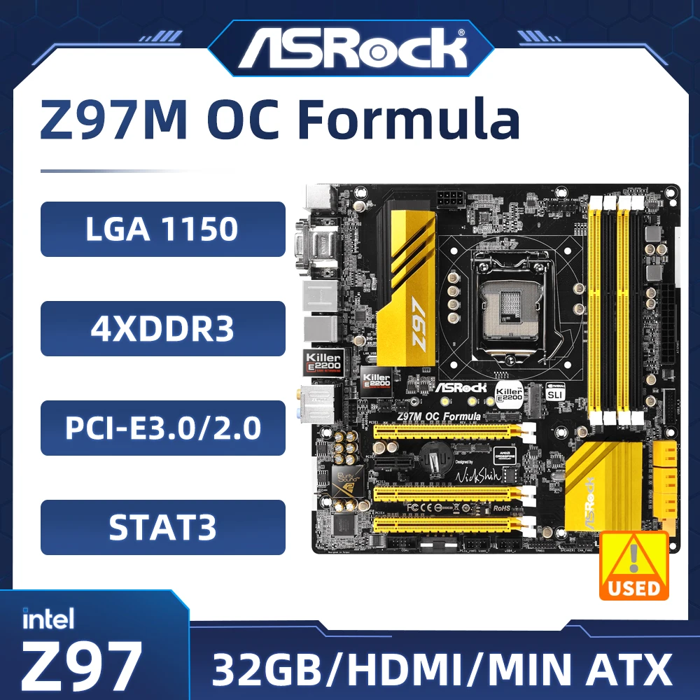 Scheda Madre Lga 1150 Asrock Z97M Oc Formula Intel Z97 Ddr3 32Gb M.2 Hdmi Usb 3.1Micro Atx Supporta Intel Core I5-4690 Di Quinta Generazione