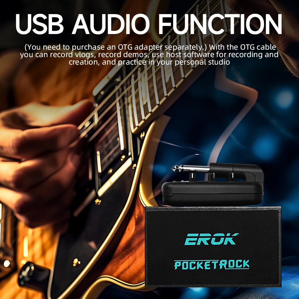 Pocket Rock Headphone Amplifier Guitar Bass Effects Portable Rechargeable Plug-In Amp Built-in 9 Different Amplifier Tones