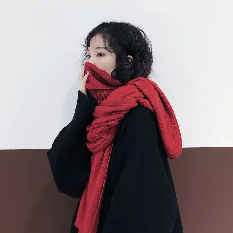 

Thick Warm Scarf For Women Pure Color Ladies Imitation Cashmere Black Scarf Female Winter To Increase Ahawl Luxury Autumn Winter
