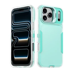Shockproof Armor Defender Dual - Layer Case with Camera Holder and Heavy - Duty Protection - iPhone 15 Plus (Cyan)
