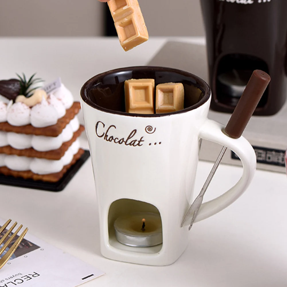 130ML Fondue Mug Chocolate Melting Cup Ceramic Coffee Tea Butter Melt Pot for Dessert Heat Milk Birthday Gift Cooking Appliances