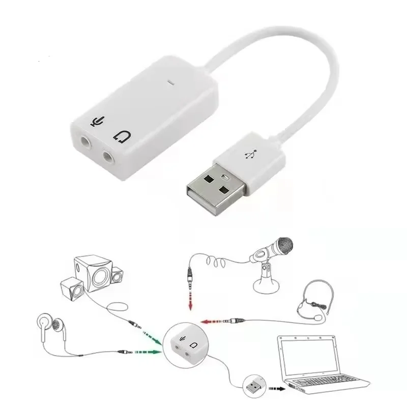 7.1 채널 외부 USB 사운드 카드(3.5mm 잭 포함) 헤드폰 및 마이크용 USB 오디오 어댑터 MacBook와 호환 가능