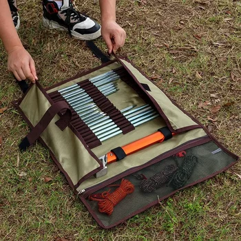 Outdoor Camping Forging Pack Bag Storage Pouch Aluminum Hammer Tarps Stake Tent Peg Tool Set Storage Canvas Bag Camp Gear Supply