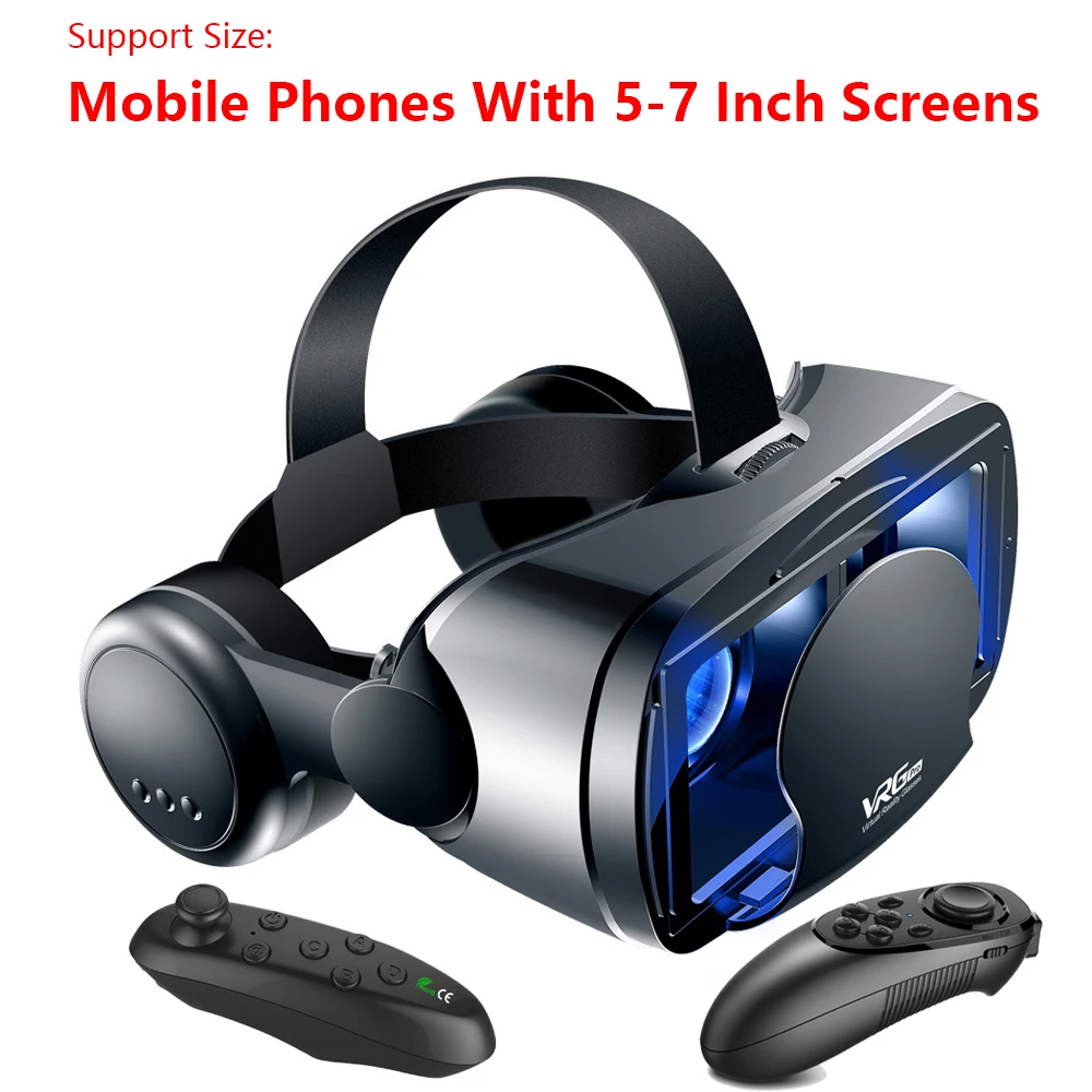 3D Vr Smart Glasses Headset Casco Per Realtà Virtuale Smartphone Visione A Schermo Intero Obiettivo Grandangolare Con Auricolare Controller 7 Pollici