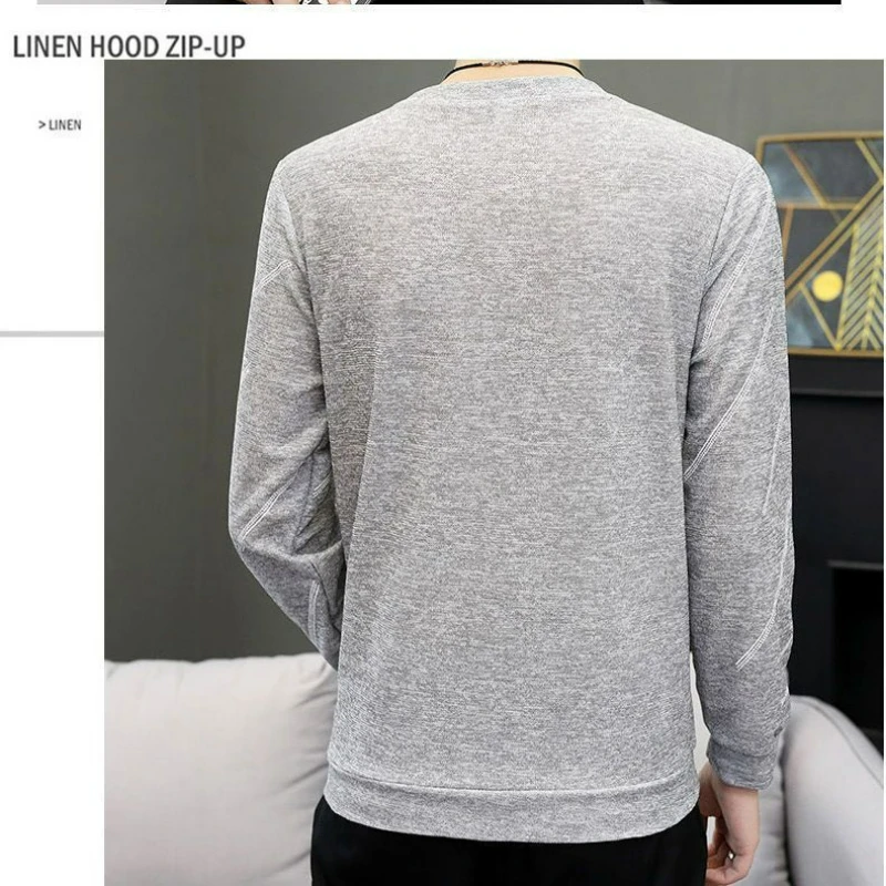 2023 Spring  Autumn Men Long Sleeves T-shirt New round Neck Sweater Men Trendy Base Shirt Autumn Cloth Korean Style Top Clothes