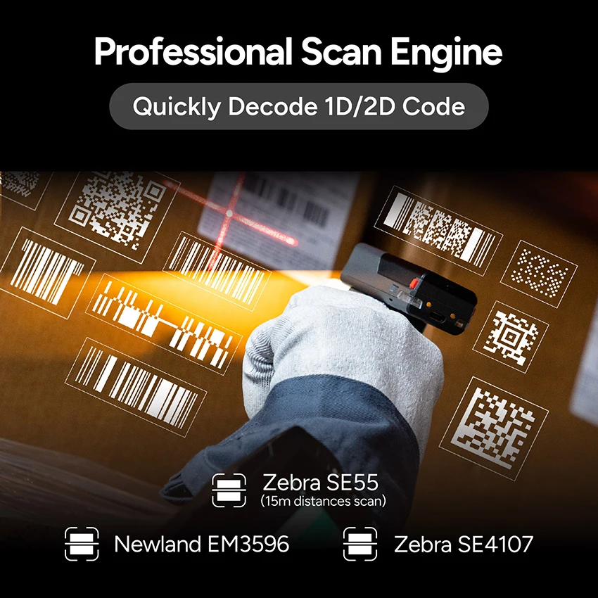 MEFERI MS300R 미니 QR 코드 리더 핑거 링 2D 바코드 스캐너 블루투스 바코드 스캐너 NFC가 포함된 무선 QR 코드 스캐너