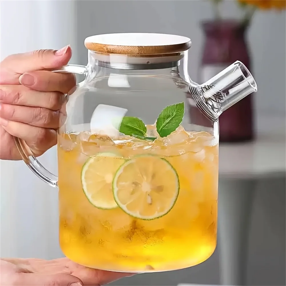 1L/1.8L 대용량 유리 티포트, 고온 내열 주전자, 찜 음료, 과일 주스 및 아이스티용, 가정용 주방 용품