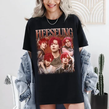 Heeseung Printed Women's T-shirt Spring/Summer Fashion Trend Pure Cotton Top Neutral Round Neck Short Sleeve T-shirt 1