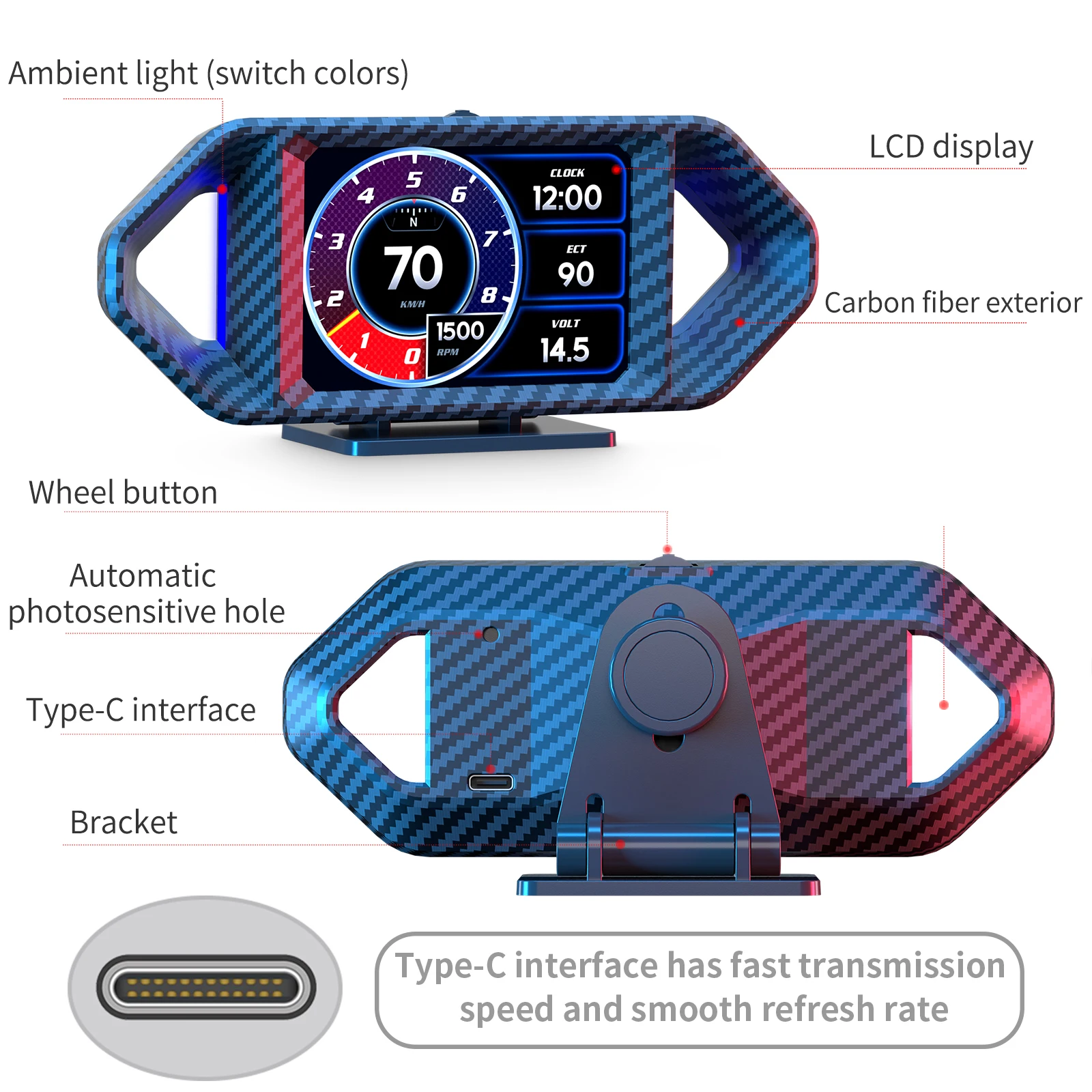 HUD OBD2+GPS 온보드 컴퓨터 헤드업 디스플레이 P26 자동차 타코미터 터보 오일 압력 수온 GPS 속도계 경사계 4X4