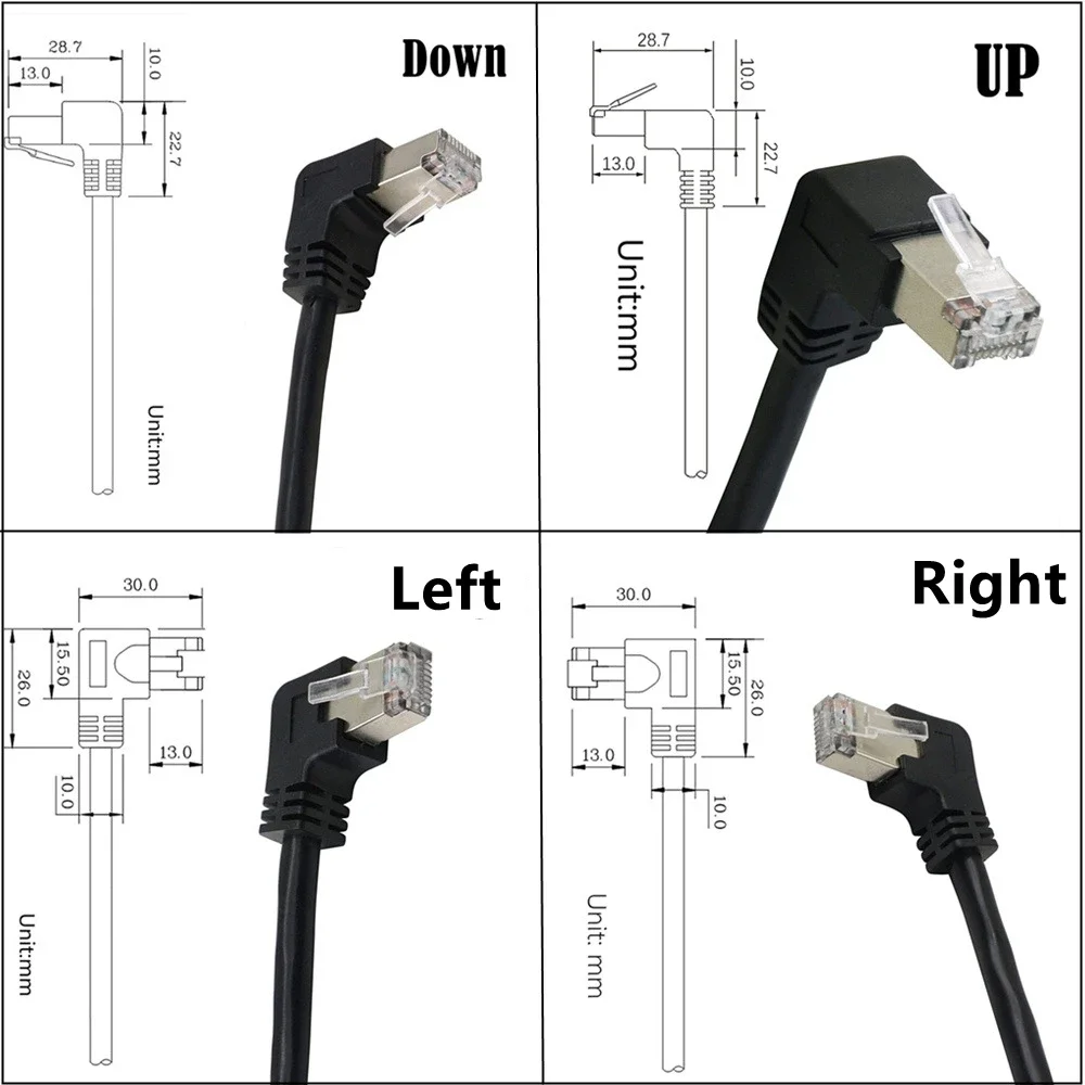 Lan 케이블 암수 연장 코드, RJ45 이더넷 케이블, 나사 패널 마운트, 왼쪽 오른쪽 각도, 90 도 상향, Cat5 케이블