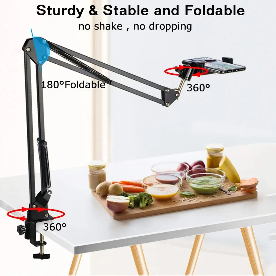 Webcam Overhead Mobile Phone Stand, Suspension Scissor Arm, Webcam Camera Holder, Mobile Phone Tripod Holder for Mobile Phones, Logitech Webcam C920 C930 C922 C615 and Other Devices
