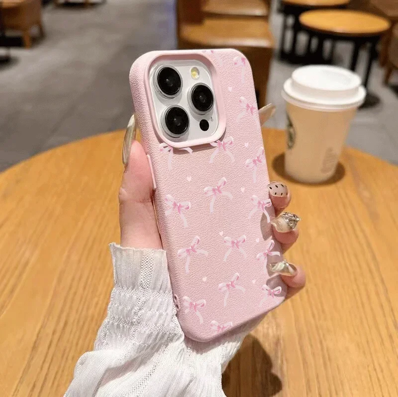 Cherry Bow Lychee Protective Phone Case