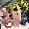 Natural Crystal Jade Leopard Carving Handmade Animal Powerful Statue For Home Decoration Lucky Gift 1PCS 1