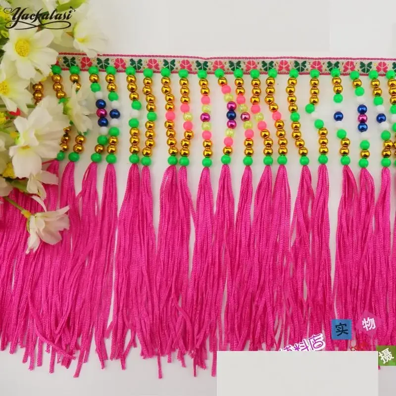 5 Yards Beading Fringe Pearled Beaded Lace Fringe Tassel Latin Trimming Ribbons Tassel Appliques Trims Sewing Trim15cm-17cm