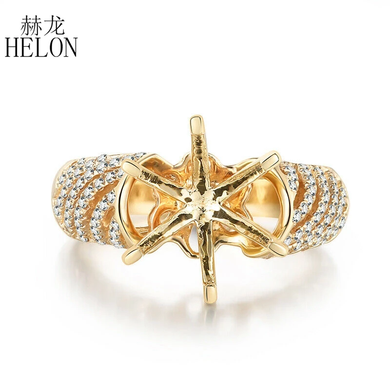 

HELON Round Cut 9.5-10mm Solid 14K 10k Yellow Gold Natural Diamond Semi Mount Engagement Wedding Ring Women Jewelry Gift
