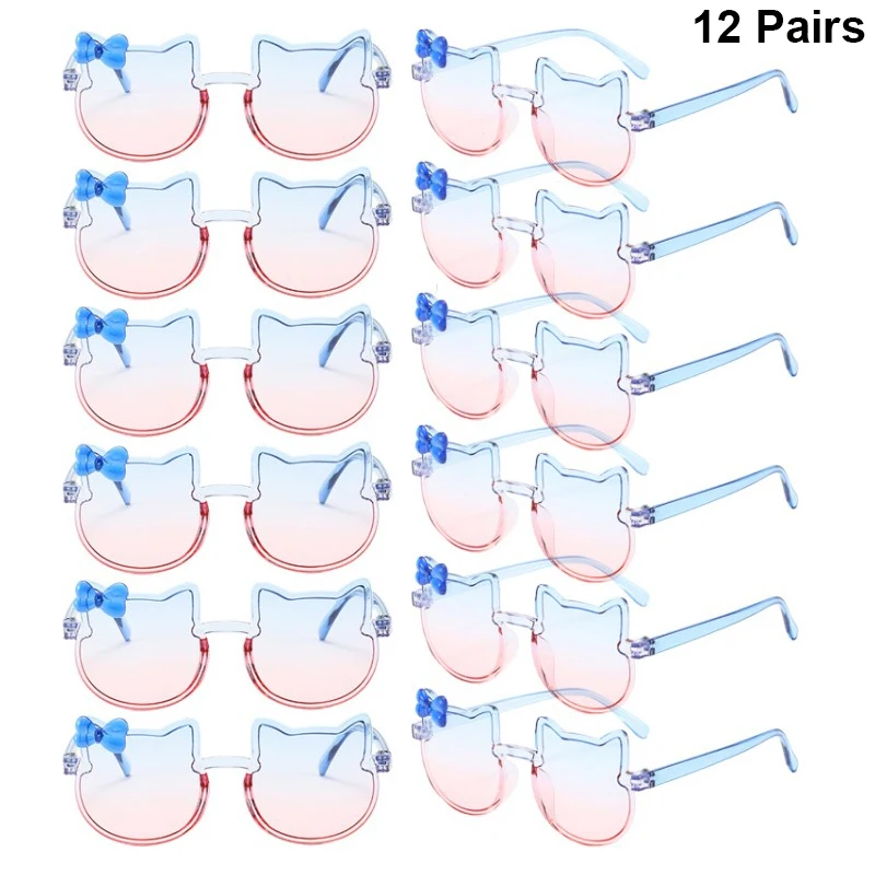 12 Pairs Kitten Shaped Sunglasses Children Fashion Multi-color Decor Shades Girls fashion sunglasses kids sunglasses children sunglasses