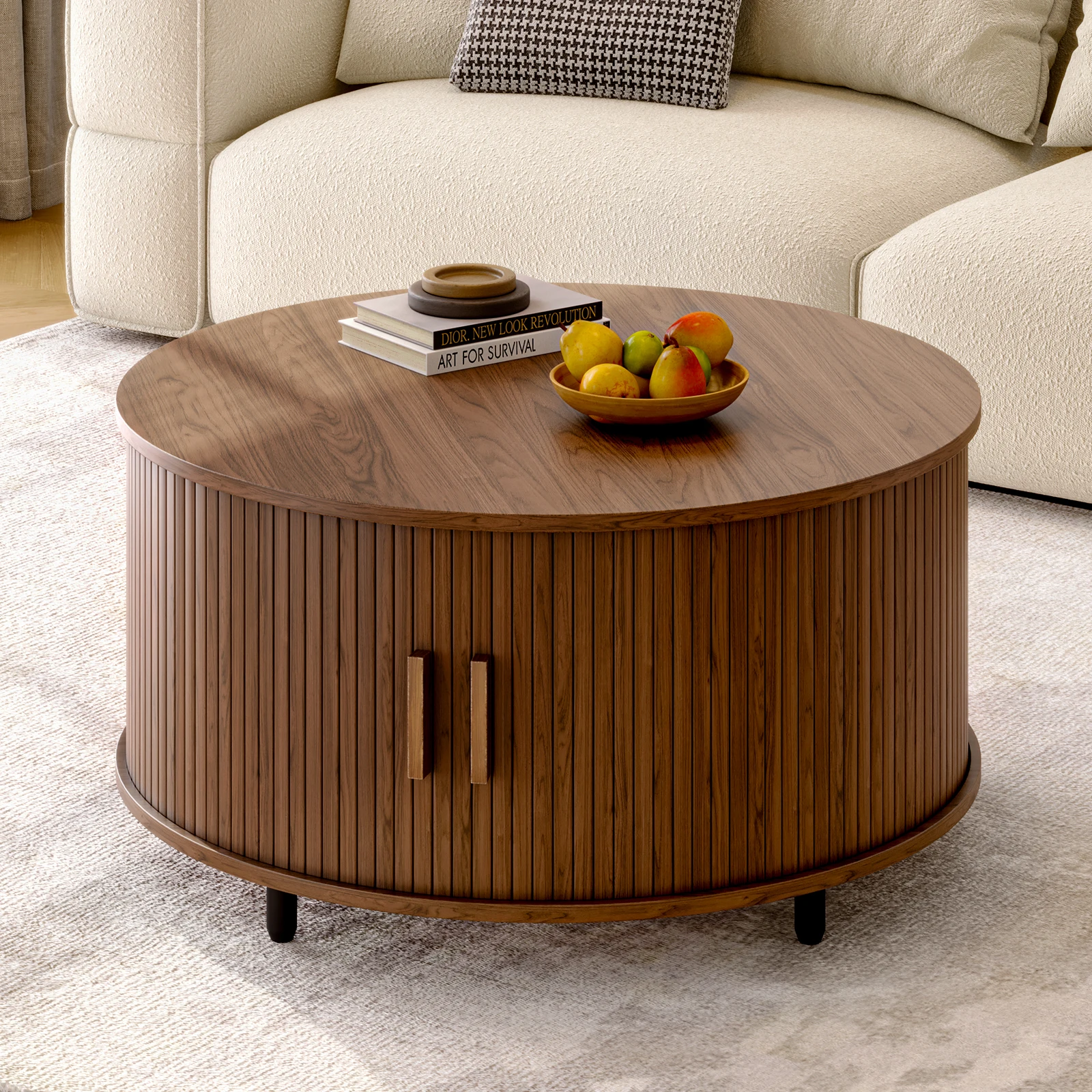 Round Fluted Coffee Table with Storage 5